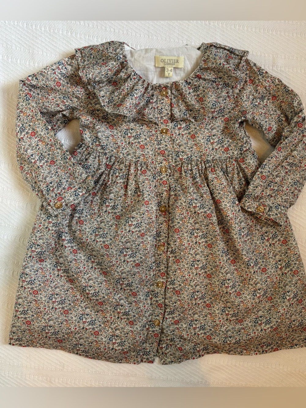 Olivier London Girls Ruffle Collar Floral Dress 3-4Y Special Occasion Cotton